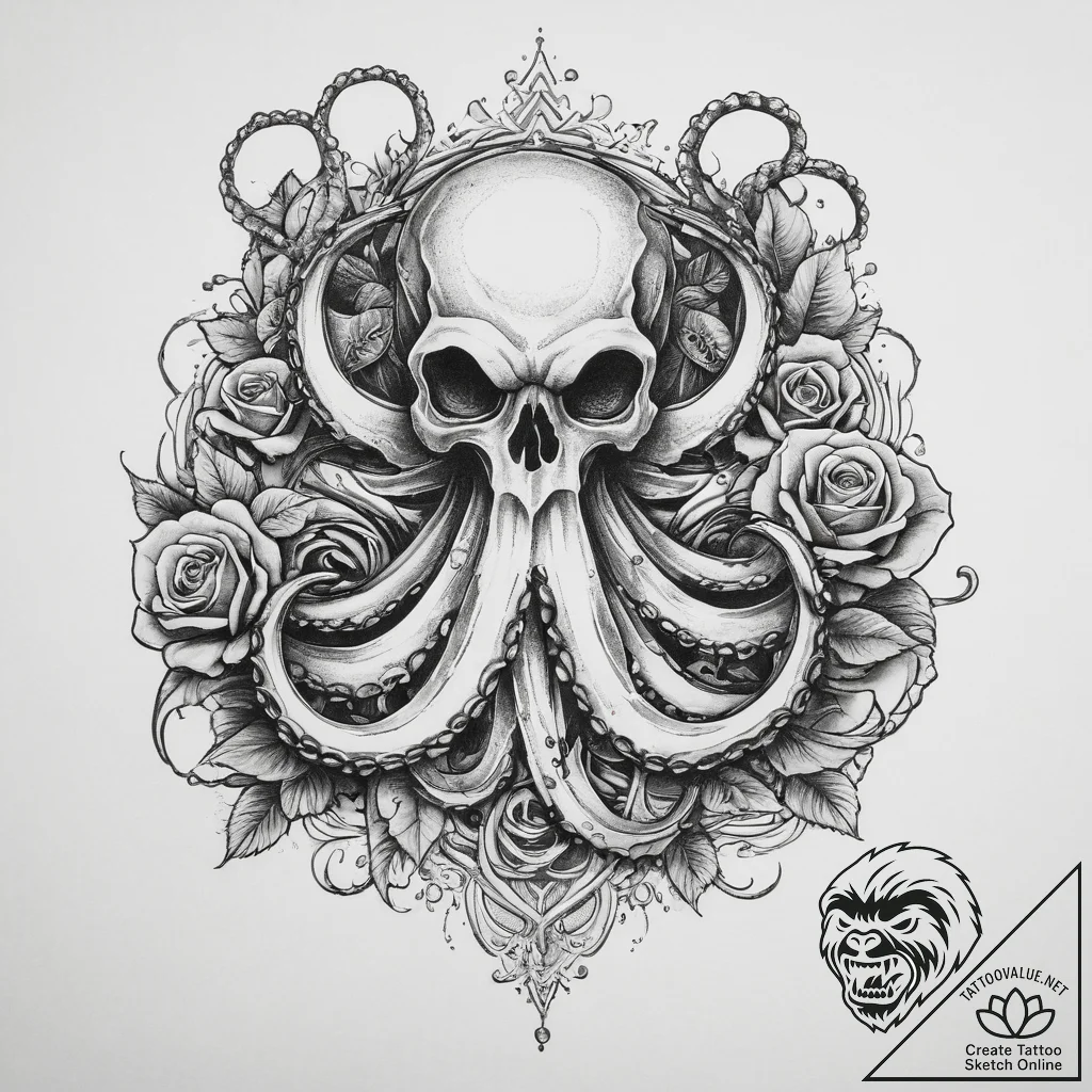 Tattoo sketch octopus tentacles, concept art... - tattoo sketch (№1759847479_0, 07.10.2025 14:31) — tattoovalue.net