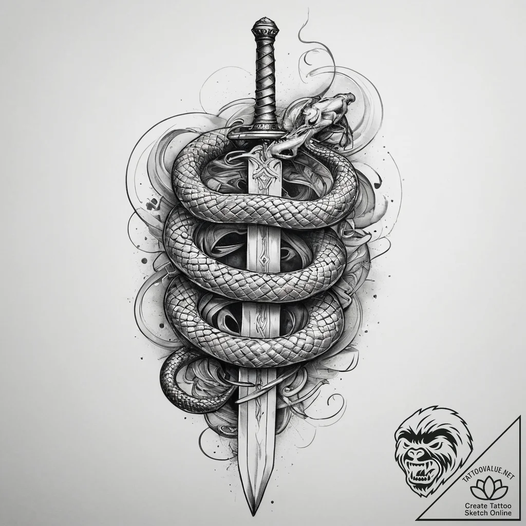Tattoo sketch sword with a snake, tattoo line... - tattoo sketch (№1759853116_0, 07.10.2025 16:05) — tattoovalue.net