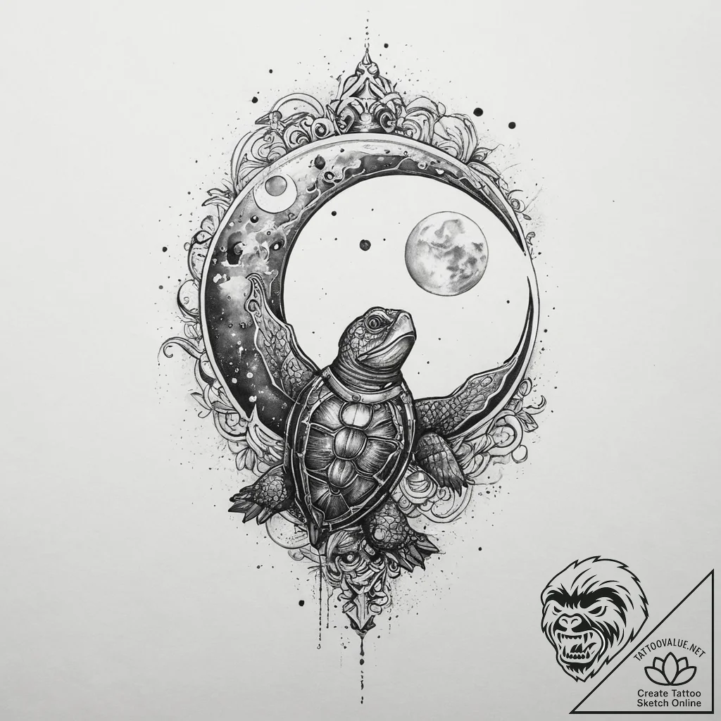 Tattoo sketch turtleneck sweater with a moon,... - tattoo sketch (№1759853765_0, 07.10.2025 16:16) — tattoovalue.net