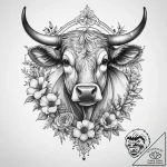 Tattoo sketch sacred cow with flowers, ink il… – tattoo sketch (№1759856588_0, 07.10.2025 17:03) — tattoovalue.net