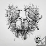 Tattoo sketch family of birds, concept art fo… – tattoo sketch (№1759856804_0, 07.10.2025 17:06) — tattoovalue.net
