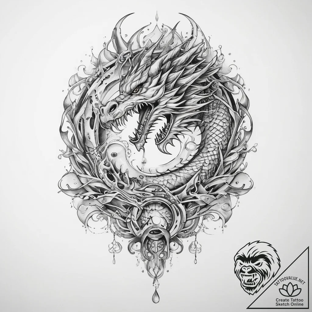 Tattoo sketch узор в виде дракона и воды - tattoo sketch (№1759858108_0, 07.10.2025 17:28) — tattoovalue.net