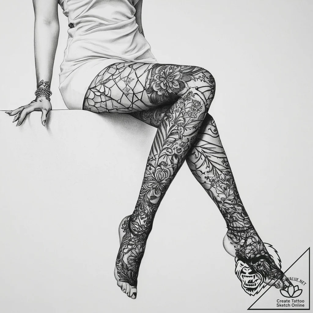 Tattoo sketch stockings with lace, tattoo lin... - tattoo sketch (№1759858974_0, 07.10.2025 17:42) — tattoovalue.net