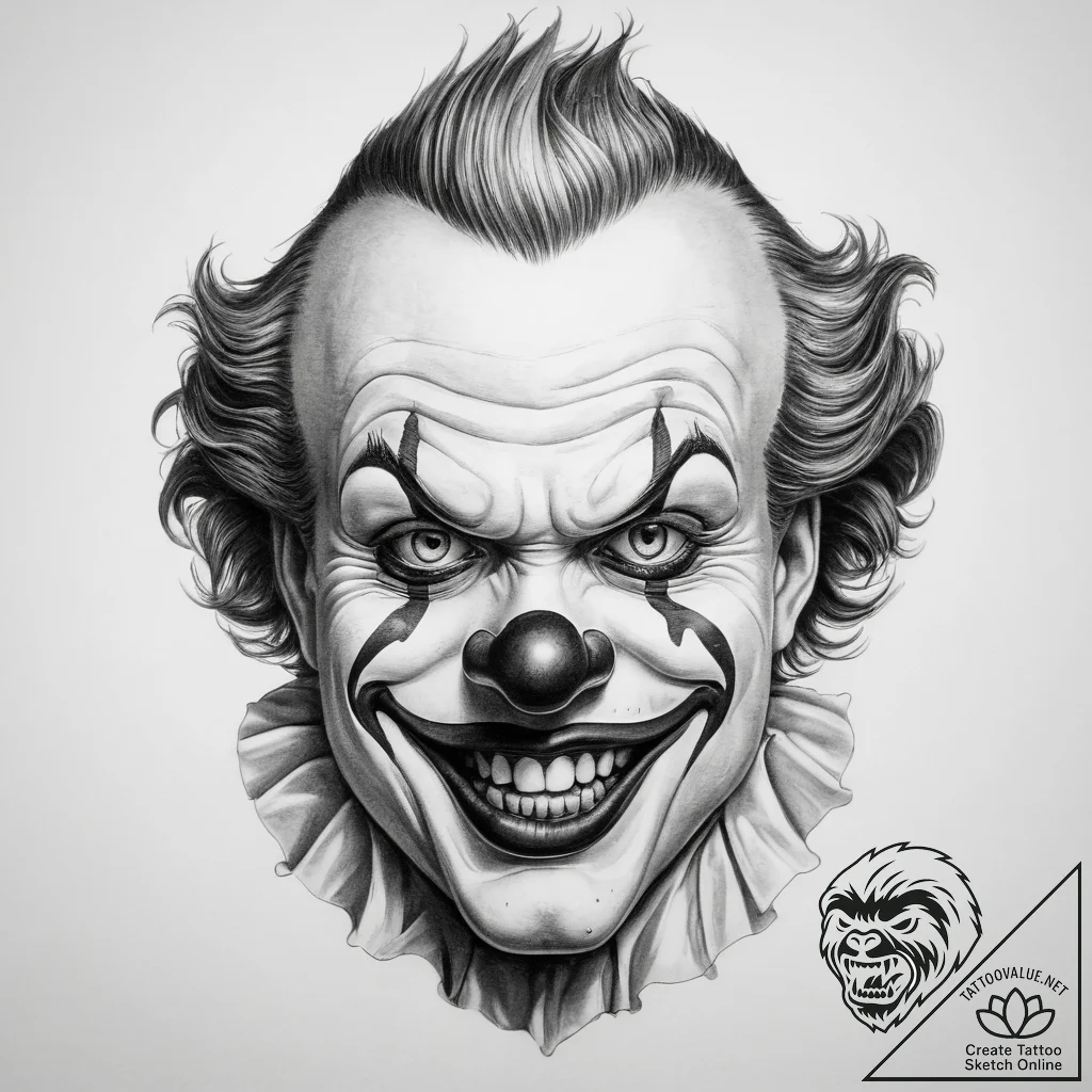Tattoo sketch clown face - tattoo sketch (№1759863528_0, 07.10.2025 18:58) — tattoovalue.net