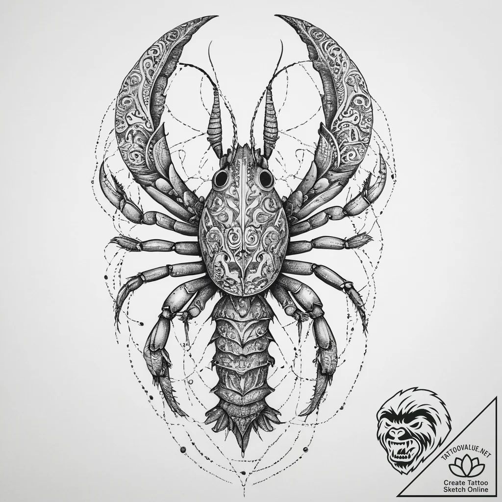 Tattoo sketch crayfish, ink illustration for... - tattoo sketch (№1759864174_0, 07.10.2025 19:09) — tattoovalue.net