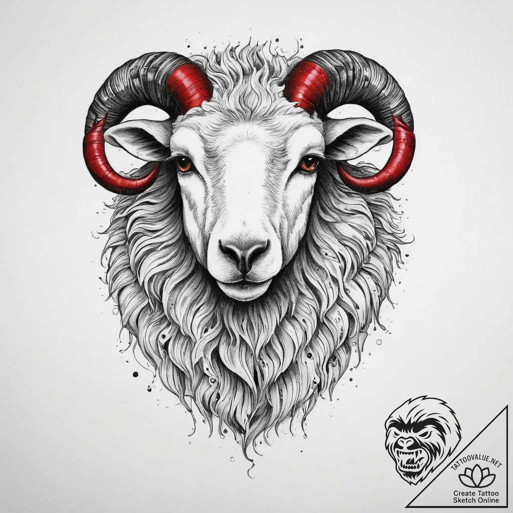 Tattoo sketch sheep, tattoo line art, black a... - tattoo sketch (№1759865471_0, 07.10.2025 19:31) — tattoovalue.net