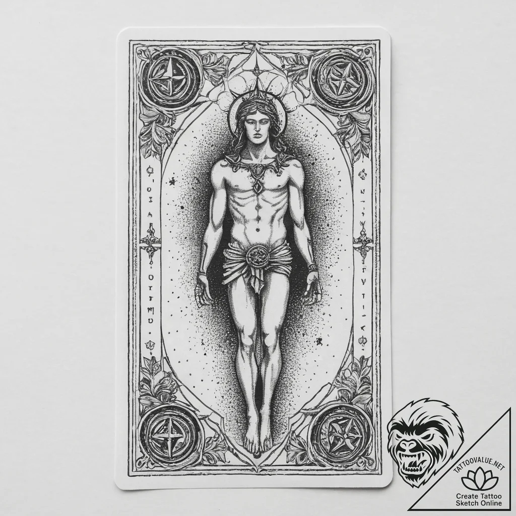 Tattoo sketch tarot card hanged man, artistic... - tattoo sketch (№1759866334_0, 07.10.2025 19:45) — tattoovalue.net