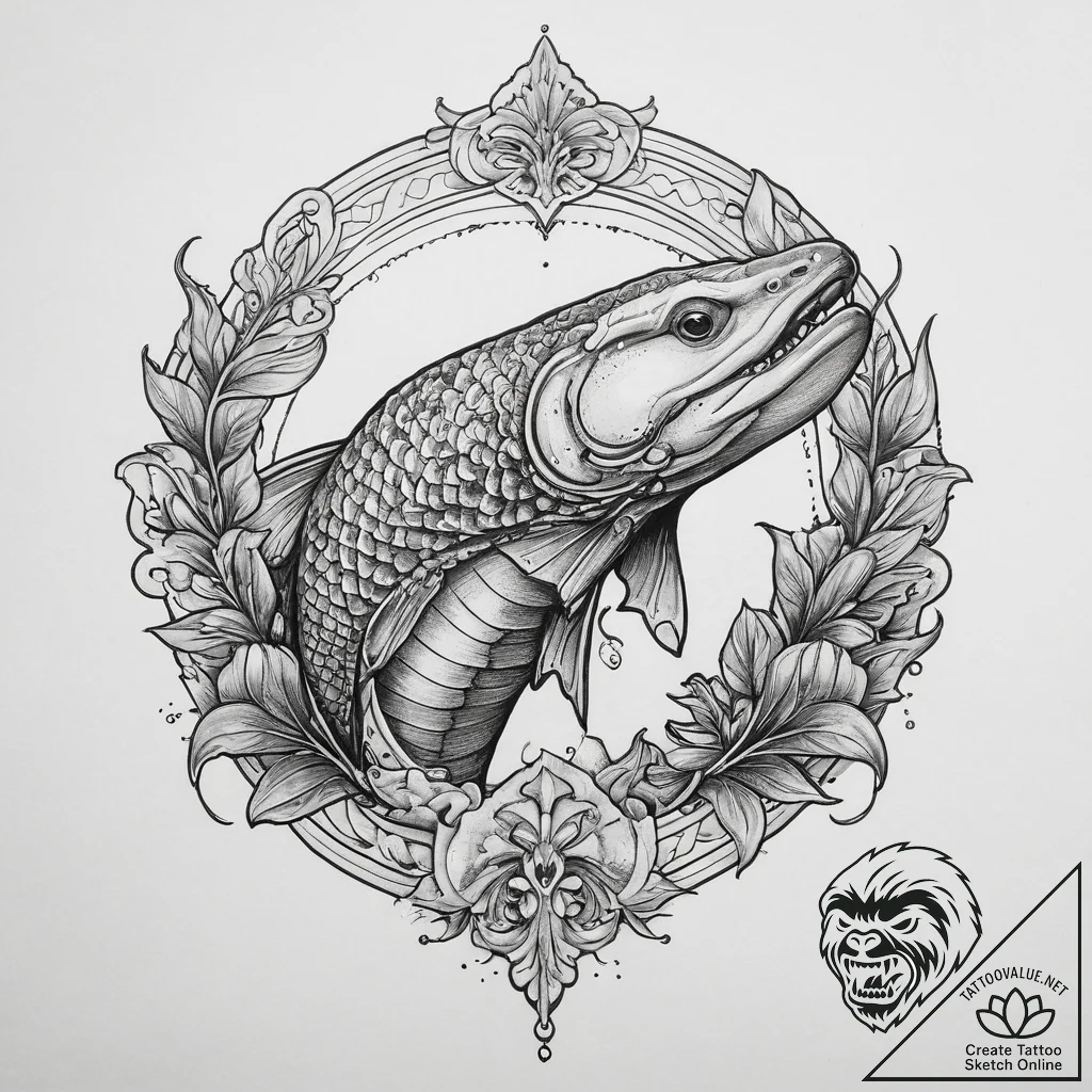 Tattoo sketch lungfish, concept art for tatto... - tattoo sketch (№1759866550_0, 07.10.2025 19:49) — tattoovalue.net