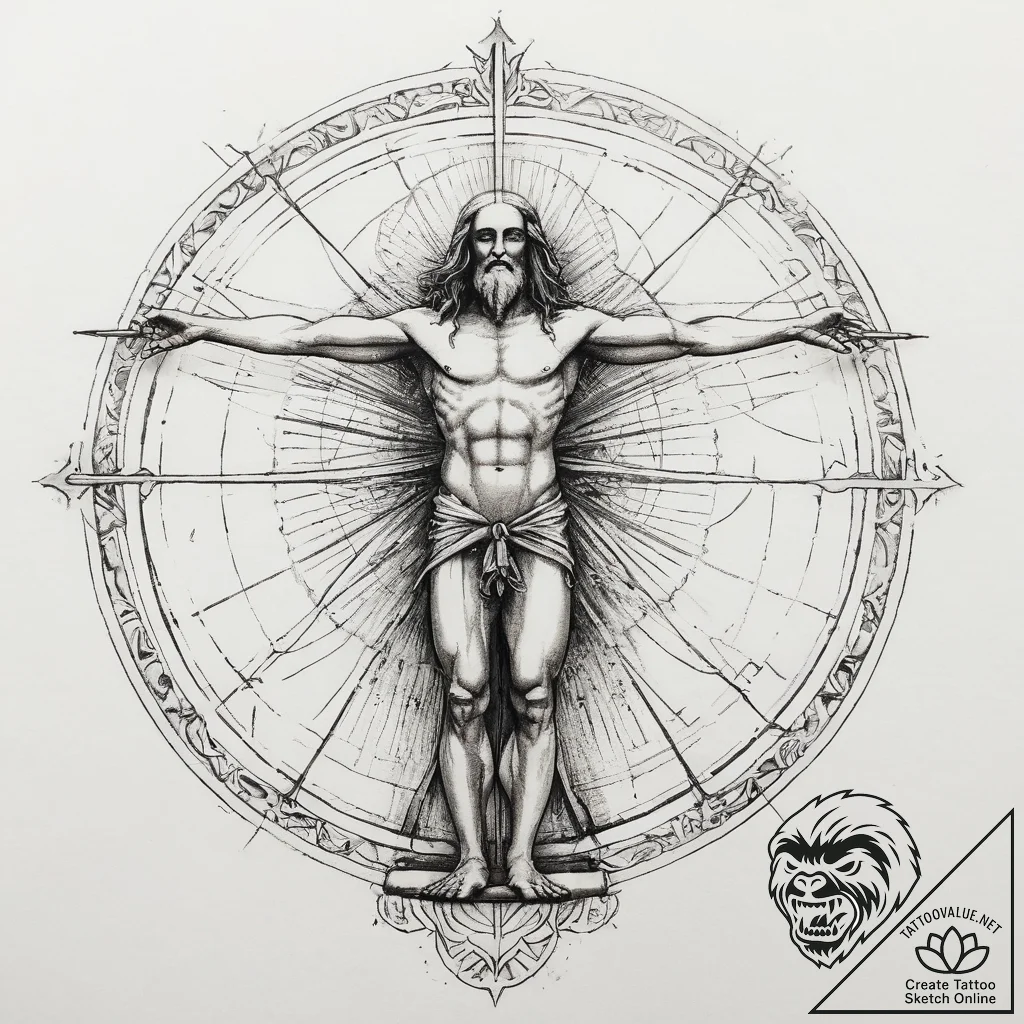 Tattoo sketch leonardo da vinci with a sketch... - tattoo sketch (№1759867209_0, 07.10.2025 20:00) — tattoovalue.net