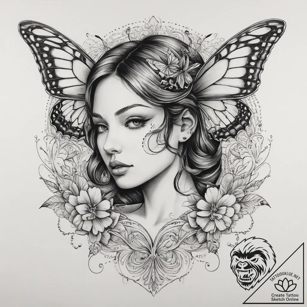 Tattoo sketch butterfly girl, tattoo line art... - tattoo sketch (№1759867426_0, 07.10.2025 20:03) — tattoovalue.net
