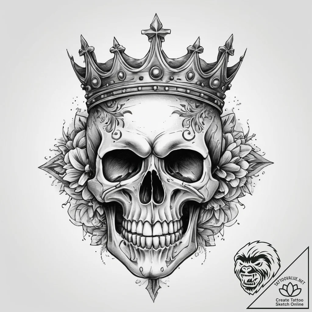 Tattoo sketch stylized skull with a crown, ta... - tattoo sketch (№1759868084_0, 07.10.2025 20:14) — tattoovalue.net