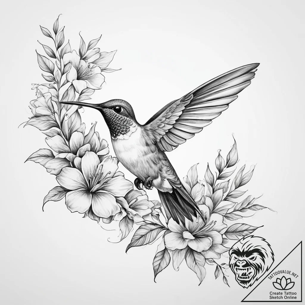 Tattoo sketch hummingbird and flower - tattoo sketch (№1759869164_0, 07.10.2025 20:32) — tattoovalue.net
