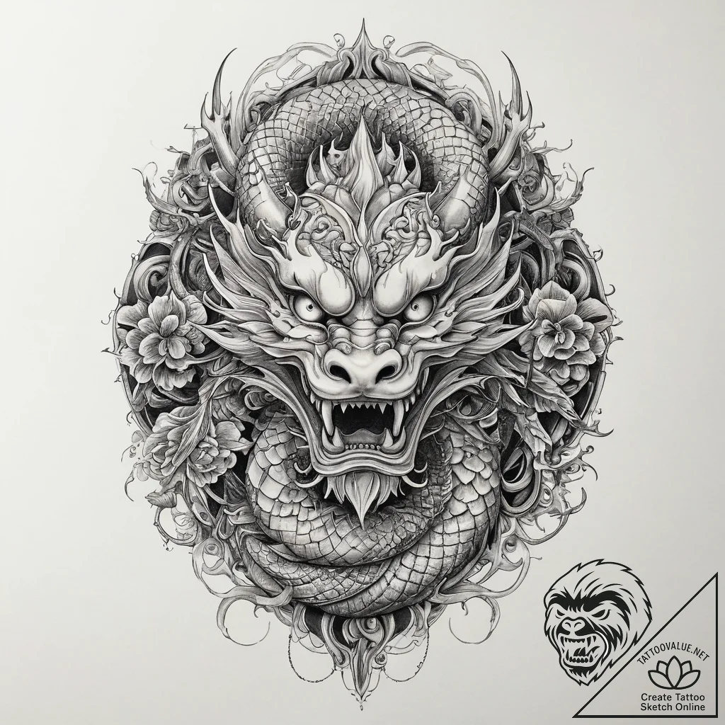 Tattoo sketch chinese dragon from a historica... - tattoo sketch (№1759870246_0, 07.10.2025 20:50) — tattoovalue.net
