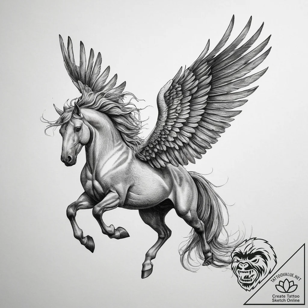 Tattoo sketch pegasus soaring, concept art fo... - tattoo sketch (№1759875448_0, 07.10.2025 22:17) — tattoovalue.net