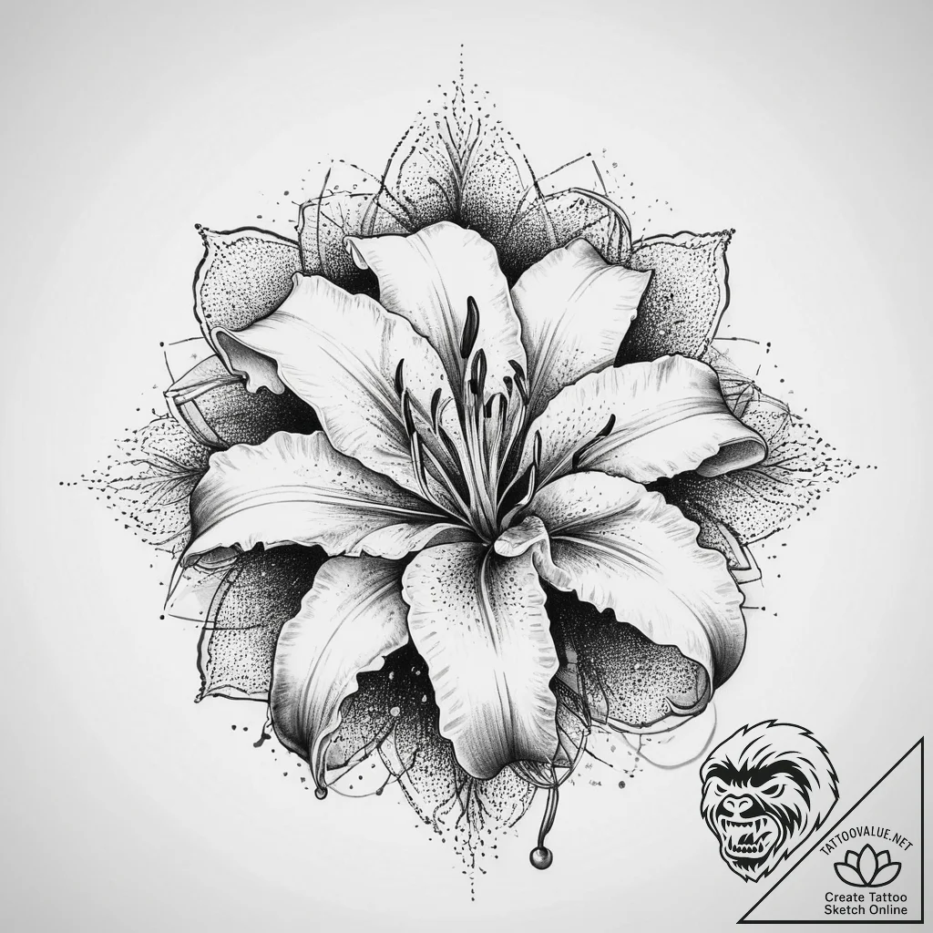 Tattoo sketch lily flower, tattoo line art, d... - tattoo sketch (№1759876311_0, 07.10.2025 22:31) — tattoovalue.net