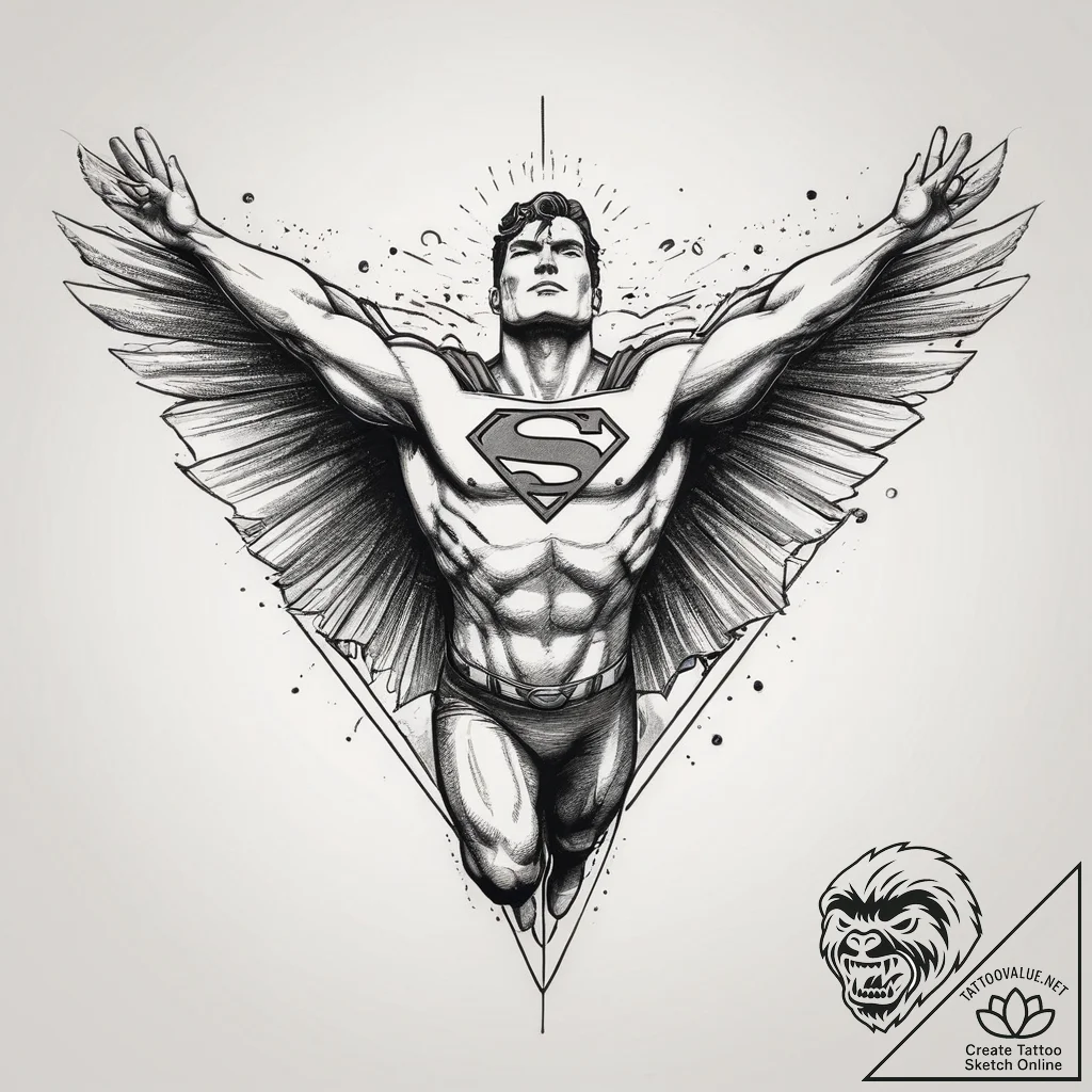 Tattoo sketch superman flying silhouette, tat... - tattoo sketch (№1759876959_0, 07.10.2025 22:42) — tattoovalue.net