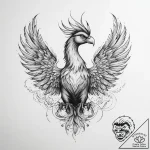 Tattoo sketch phoenix with a quote – tattoo sketch (№1759877606_0, 07.10.2025 22:53) — tattoovalue.net