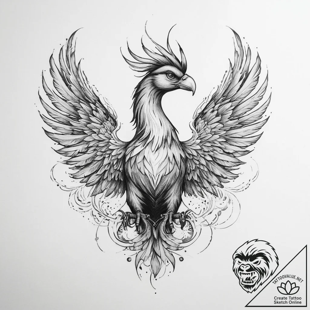 Tattoo sketch phoenix with a quote - tattoo sketch (№1759877606_0, 07.10.2025 22:53) — tattoovalue.net