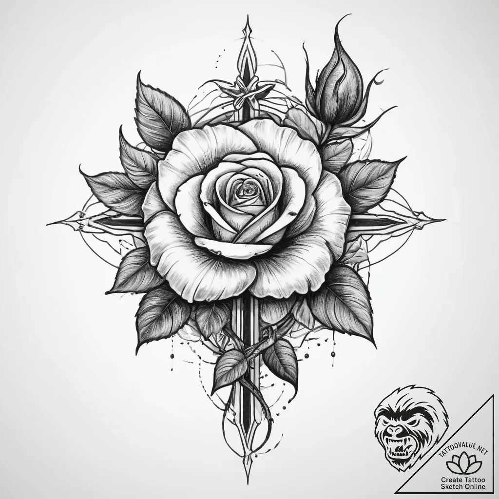 Tattoo sketch cross and rose - tattoo sketch (№1759878254_0, 07.10.2025 23:04) — tattoovalue.net