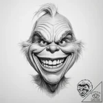 Tattoo sketch the grinch with a laugh – tattoo sketch (№1759878469_0, 07.10.2025 23:07) — tattoovalue.net