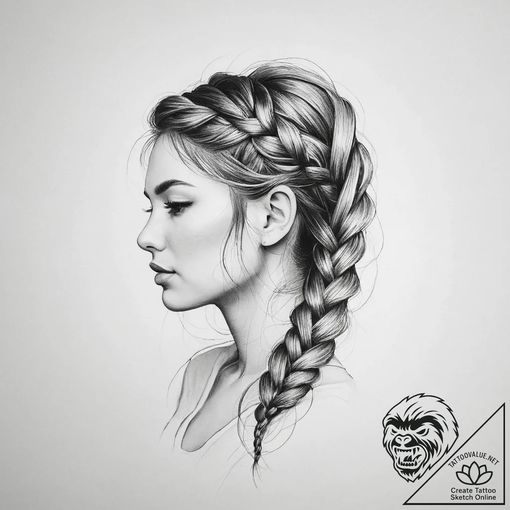 Tattoo sketch braid, tattoo line art, black a... - tattoo sketch (№1759879124_0, 07.10.2025 23:18) — tattoovalue.net