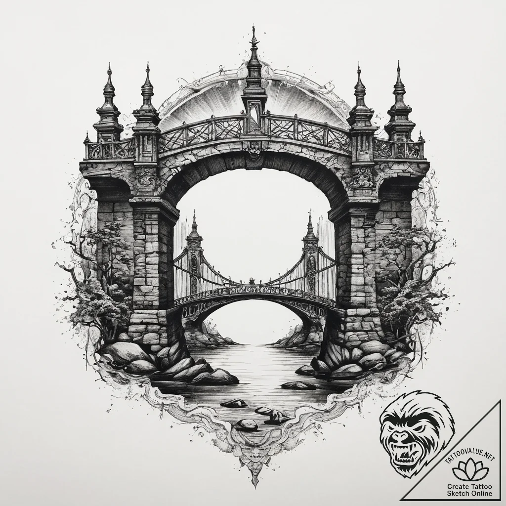 Tattoo sketch spiritual bridge, artistic tatt... - tattoo sketch (№1759880425_0, 07.10.2025 23:40) — tattoovalue.net
