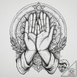 Tattoo sketch praying hands with halo, ink il… – tattoo sketch (№1759881721_0, 08.10.2025 00:02) — tattoovalue.net