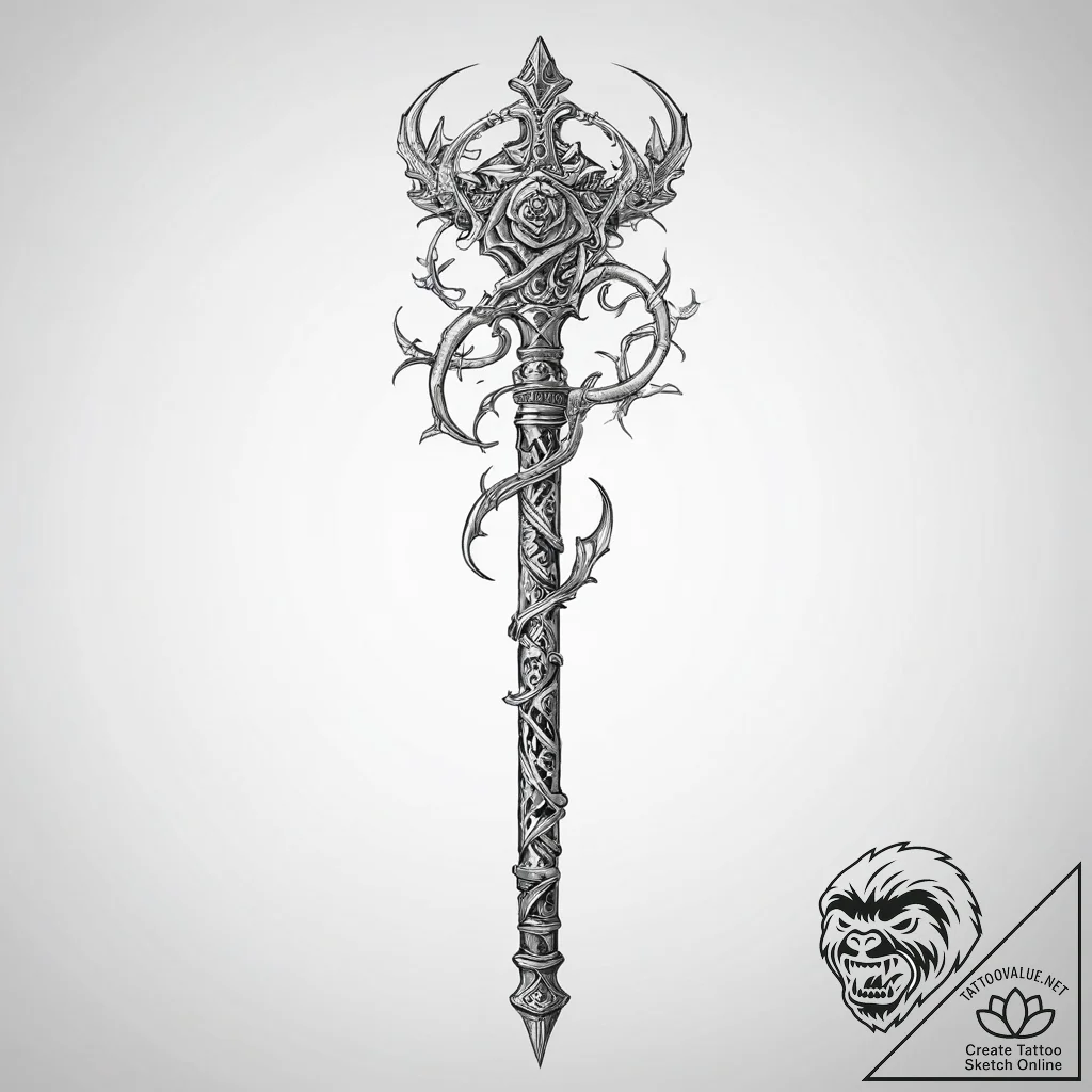 Tattoo sketch walking stick - tattoo sketch (№1759881937_0, 08.10.2025 00:05) — tattoovalue.net