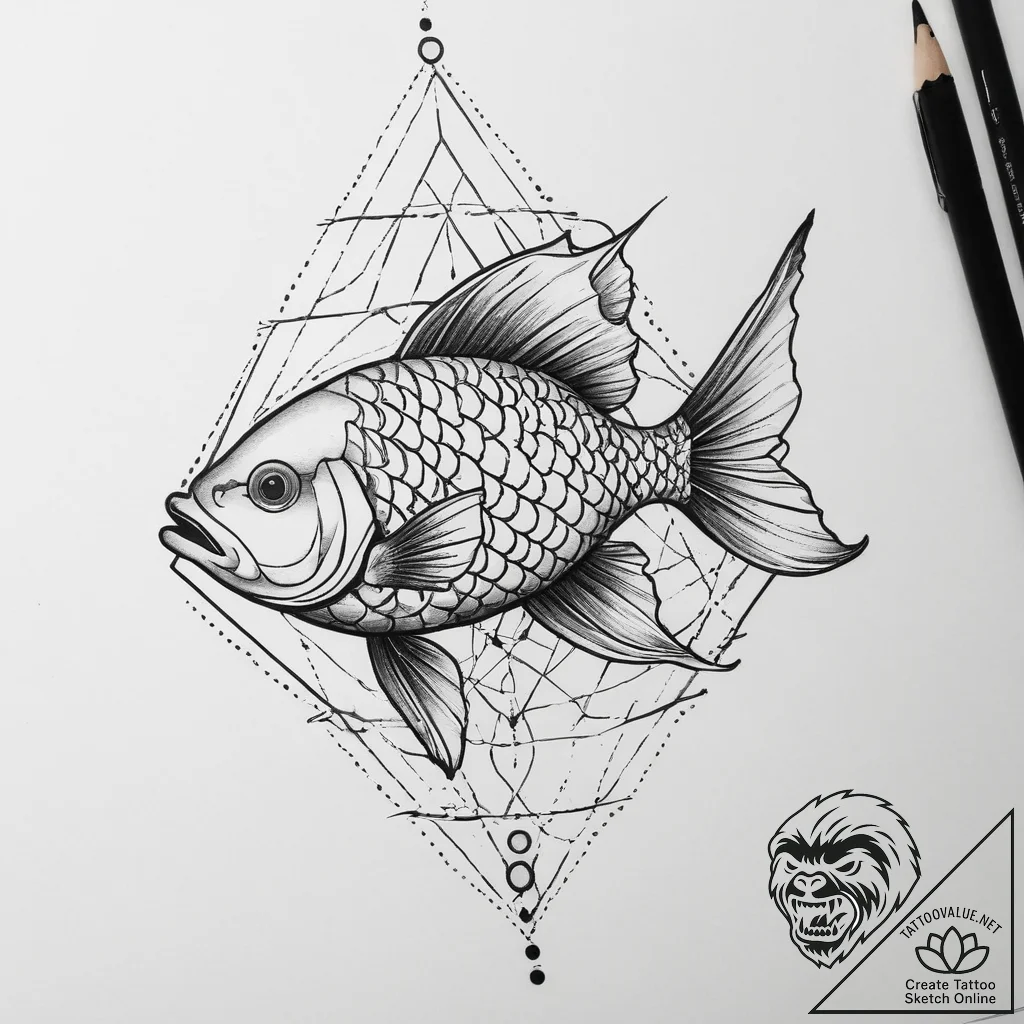 Tattoo sketch geometric fish, tattoo drawing... - tattoo sketch (№1759882800_0, 08.10.2025 00:20) — tattoovalue.net