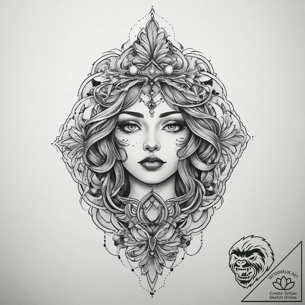 дотворк (dotwork), artistic tattoo sketch, ne... - tattoo sketch (№1759883231_0, 08.10.2025 00:27) — tattoovalue.net