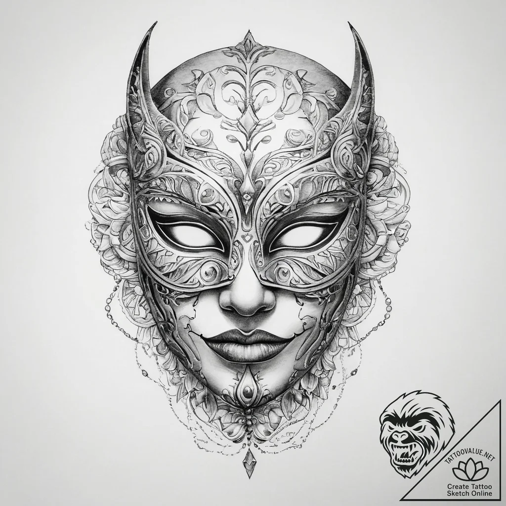 Tattoo sketch the mask portrait - tattoo sketch (№1759885394_0, 08.10.2025 01:03) — tattoovalue.net