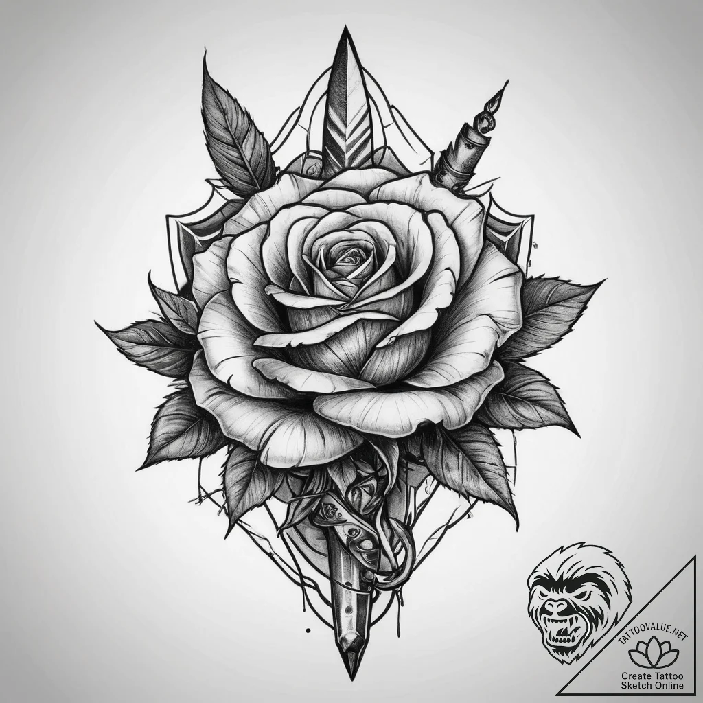 Tattoo sketch neo-traditional роза с кинжалом... - tattoo sketch (№1759886691_0, 08.10.2025 01:24) — tattoovalue.net