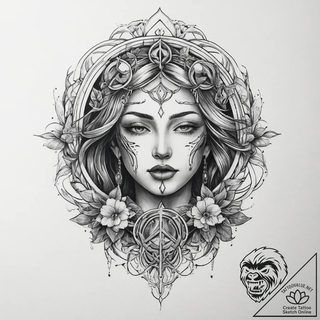 Tattoo sketch mystical peace, tattoo line art... - tattoo sketch (№1759886907_0, 08.10.2025 01:28) — tattoovalue.net