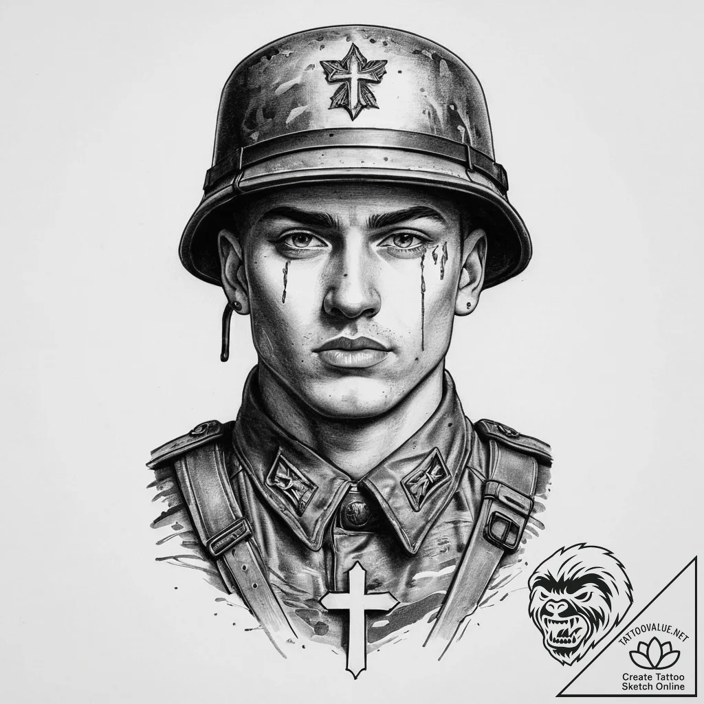 Tattoo sketch soldier with a document, ink il... - tattoo sketch (№1759889070_0, 08.10.2025 02:04) — tattoovalue.net