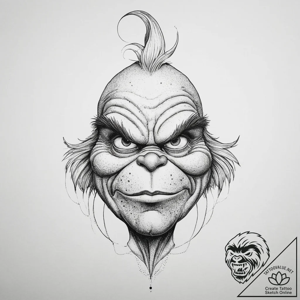 Tattoo sketch the grinch with a tail, concept... - tattoo sketch (№1759889722_0, 08.10.2025 02:15) — tattoovalue.net