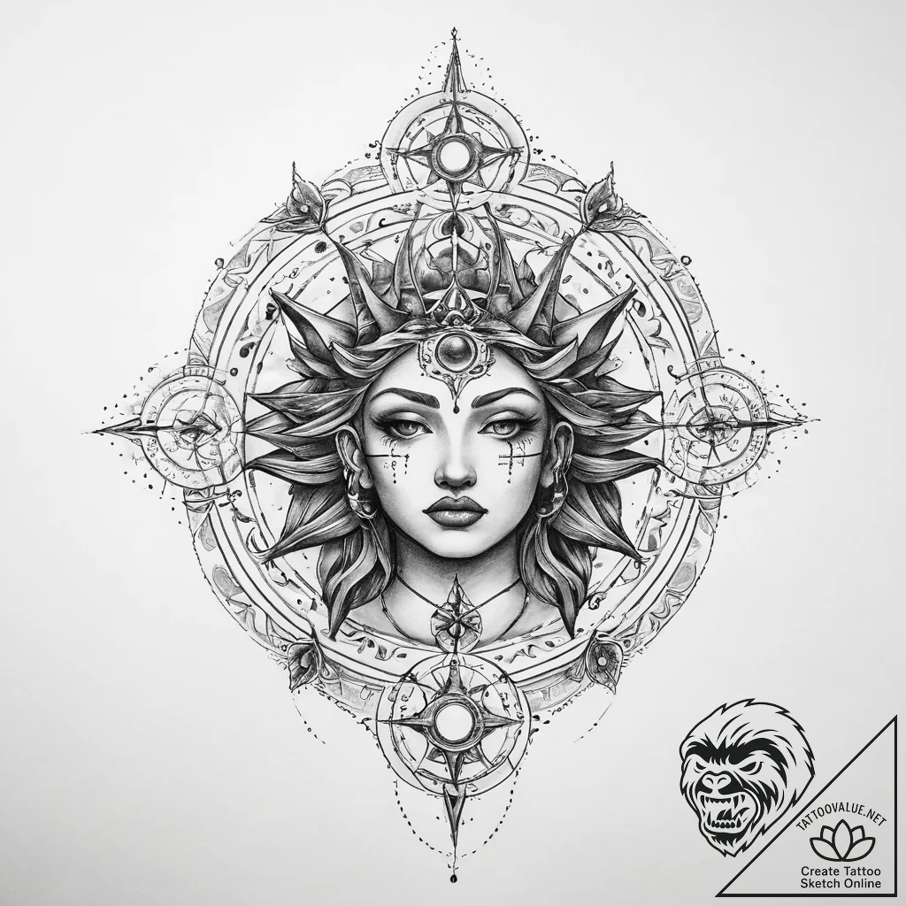 Tattoo sketch celestial being - tattoo sketch (№1759891674_0, 08.10.2025 02:47) — tattoovalue.net