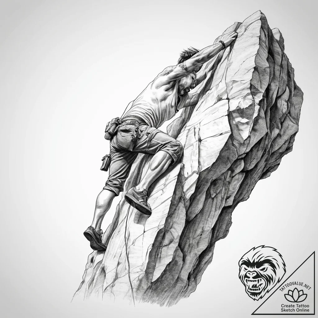 Tattoo sketch rock climbing person on a cliff - tattoo sketch (№1759895801_0, 08.10.2025 03:56) — tattoovalue.net
