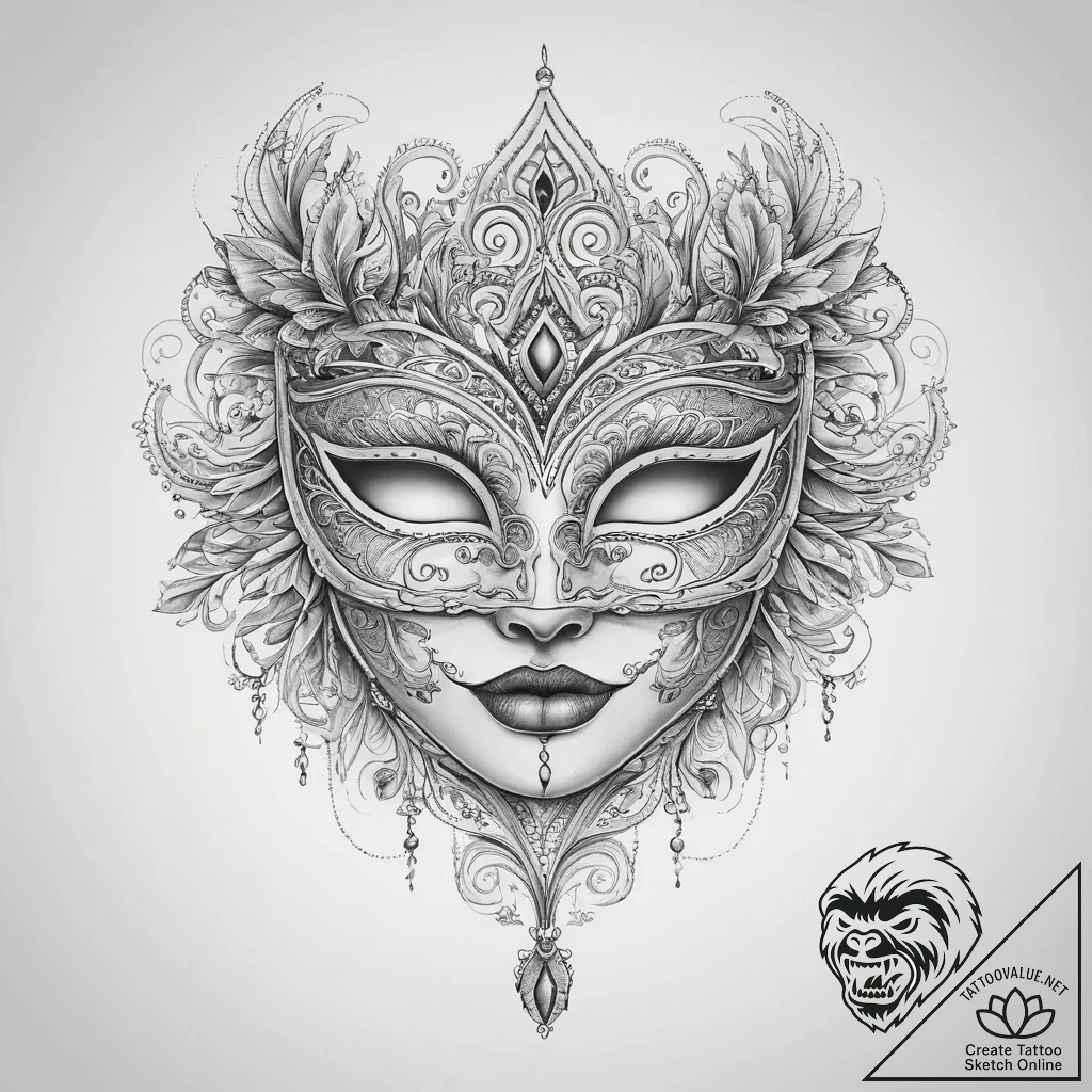 Tattoo sketch masquerade mask tattoo, concept... - tattoo sketch (№1759897535_0, 08.10.2025 04:25) — tattoovalue.net