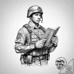 Tattoo sketch soldier with a book – tattoo sketch (№1759897752_0, 08.10.2025 04:29) — tattoovalue.net