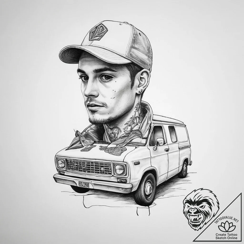 Tattoo sketch delivery driver a person with a... - tattoo sketch (№1759898617_0, 08.10.2025 04:43) — tattoovalue.net