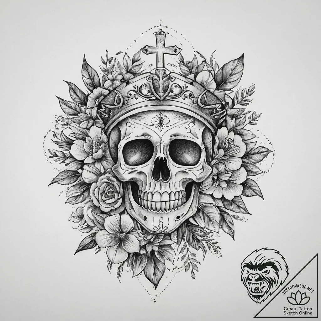 Tattoo sketch flower crown tattoo, ink illust... - tattoo sketch (№1759901430_0, 08.10.2025 05:30) — tattoovalue.net