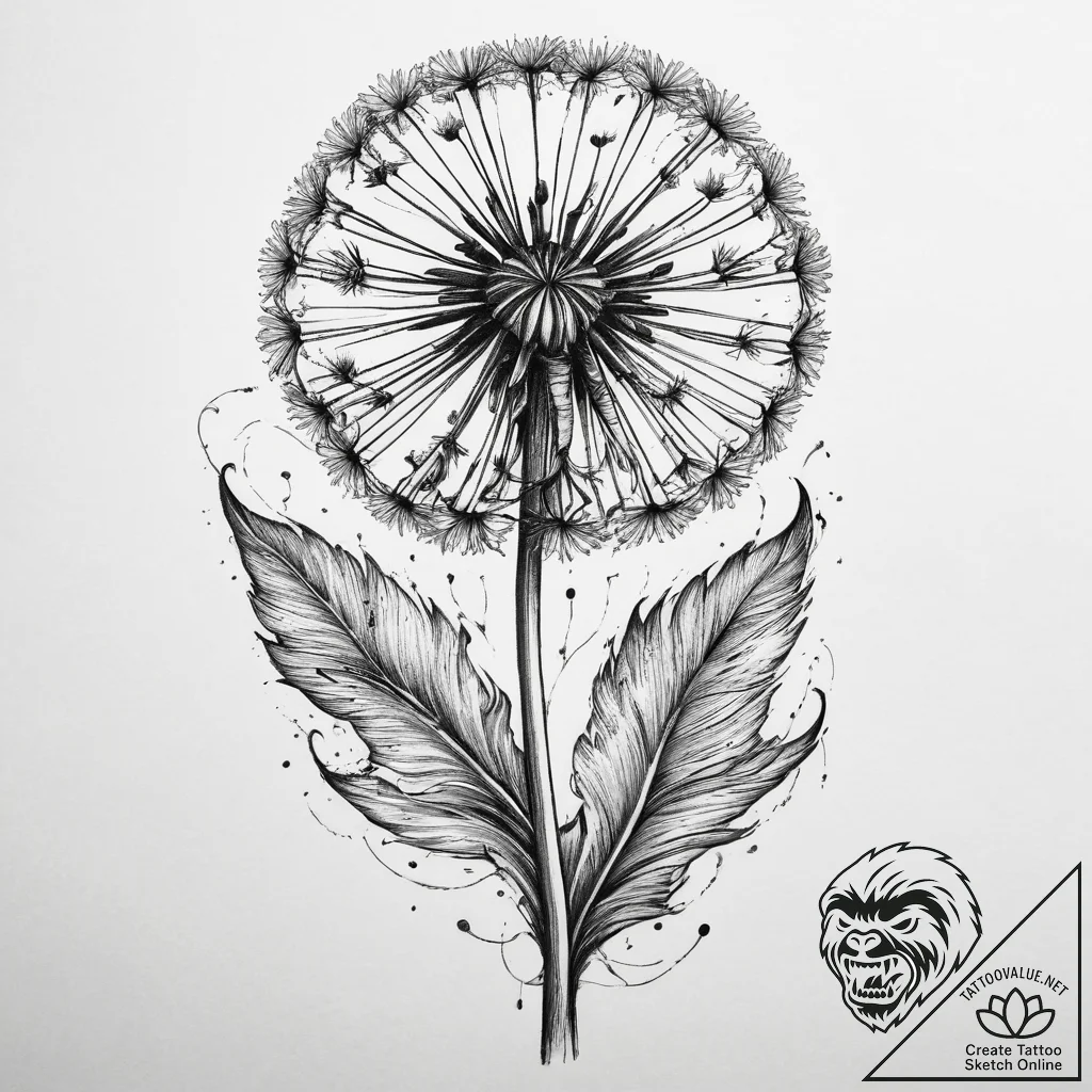 Tattoo sketch dandelion flower, ink illustrat... - tattoo sketch (№1759907242_0, 08.10.2025 07:07) — tattoovalue.net