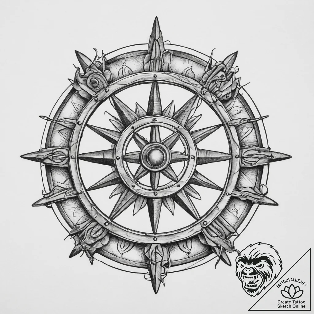 Tattoo sketch ship's wheel, tattoo sketch des... - tattoo sketch (№1759908758_0, 08.10.2025 07:32) — tattoovalue.net