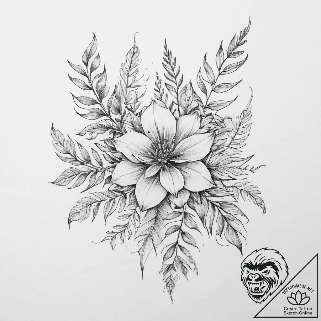 растения, tattoo sketch design, sepia tone sk... - tattoo sketch (№1759911624_0, 08.10.2025 08:20) — tattoovalue.net