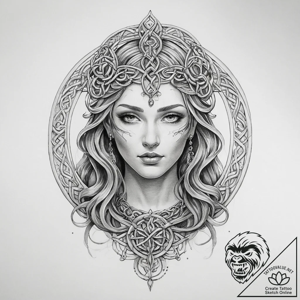 Tattoo sketch celtic goddess - tattoo sketch (№1759912711_0, 08.10.2025 08:38) — tattoovalue.net