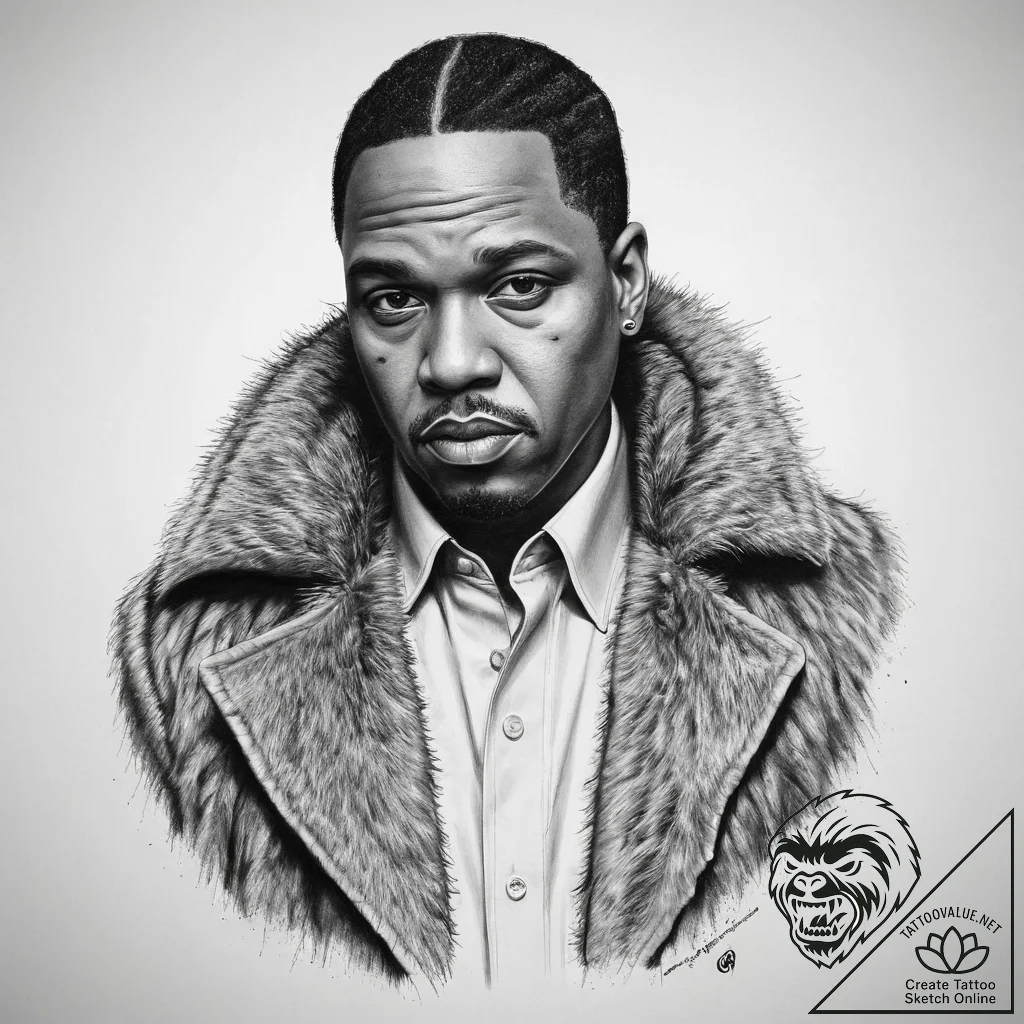 Tattoo sketch frank lucas with a fur coat, ta... - tattoo sketch (№1759913360_0, 08.10.2025 08:49) — tattoovalue.net