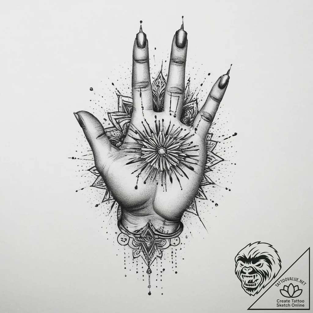 Tattoo sketch hands with a brush, tattoo flas... - tattoo sketch (№1759914665_0, 08.10.2025 09:11) — tattoovalue.net