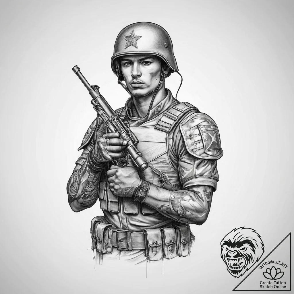 Tattoo sketch soldier with a key, tattoo sket... - tattoo sketch (№1759915315_0, 08.10.2025 09:21) — tattoovalue.net
