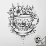 Tattoo sketch light academia teacup and flowe… – tattoo sketch (№1759916396_0, 08.10.2025 09:39) — tattoovalue.net