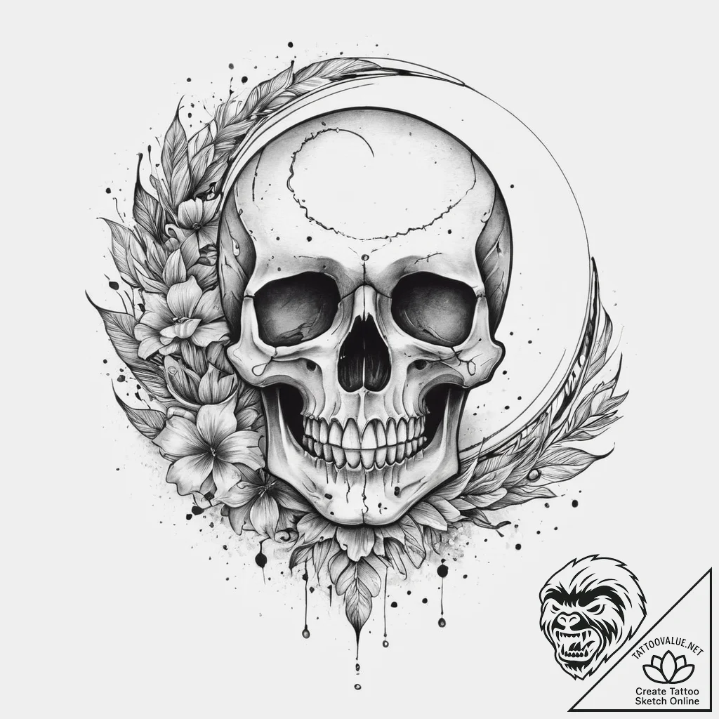 Tattoo sketch узор в виде черепа с луной, tat... - tattoo sketch (№1759916612_0, 08.10.2025 09:43) — tattoovalue.net